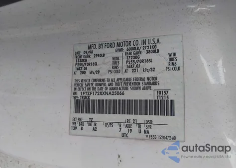 1999 Ford F-150 Work Series/Xl/Xlt z USA, uszkodzony, nr VIN 1FTZF172XXNA25066